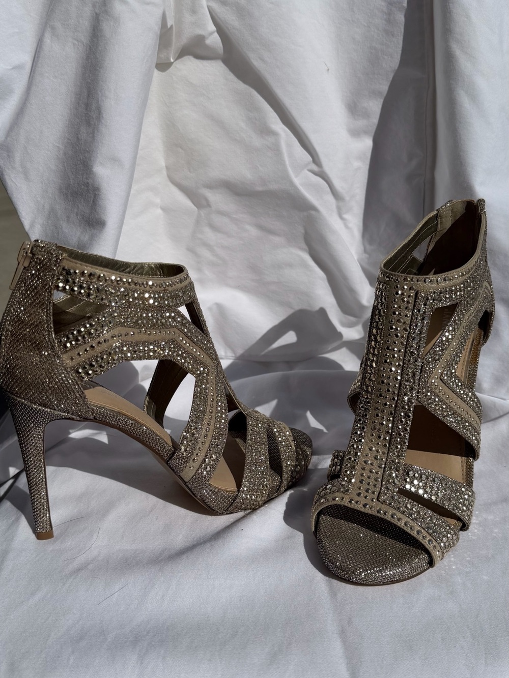 Embellished sparkling Metallic High Heel Sandals - Women